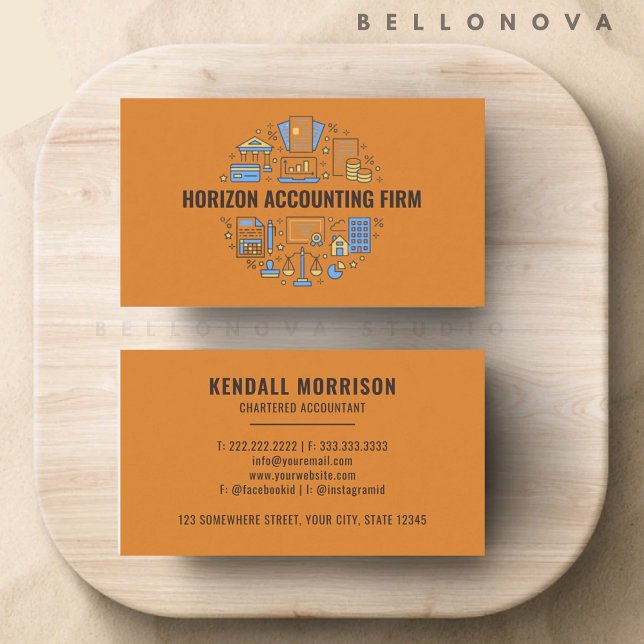Tarjeta De Visita Personalizado Black Bright Naranja Accounting Prof (Custom Black Bright Orange Accounting Professional Business Card)