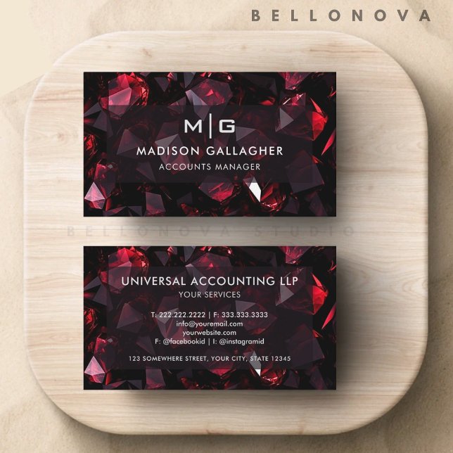 Tarjeta De Visita Personalizado Black Red Diamond Abstract Professio (Custom Black Red Diamond Abstract Professional Business Card)