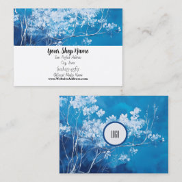 Tarjeta De Visita Personalizado Blue Floral Standard, 3,5" x 2,0" Bu