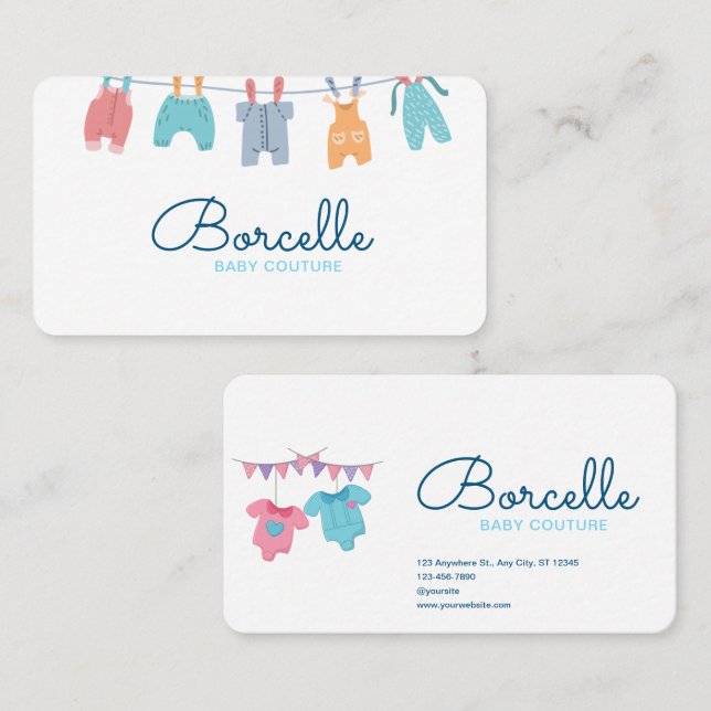 Tarjeta De Visita Personalizado Branding Cream and Blue Baby Couture (Anverso / Reverso)