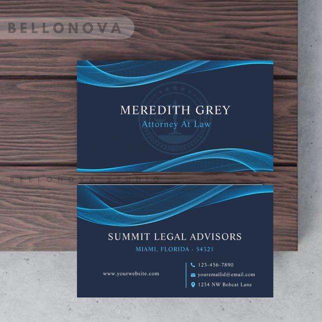 Tarjeta De Visita Personalizado Brillante Brillante Marina Azul Ofic (Custom Dark Bright Navy Blue White Legal Office Business Card)