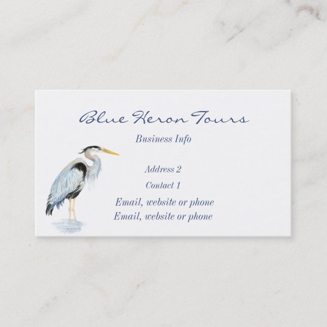 Tarjeta De Visita Personalizado Business Great Blue Heron Bird (Anverso)