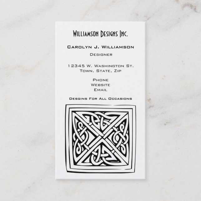 Tarjeta De Visita Personalizado céltico del blanco del negro del (Anverso)