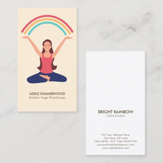 Tarjeta De Visita Personalizado Chica colorida haciendo yoga (Anverso / Reverso)