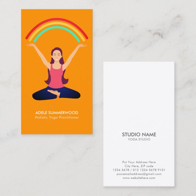 Tarjeta De Visita Personalizado Chica colorida haciendo Yoga Naranja (Anverso / Reverso)