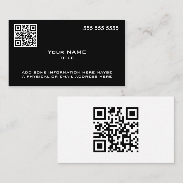 Tarjeta De Visita Personalizado Código QR Blanco negro moderno (Anverso / Reverso)