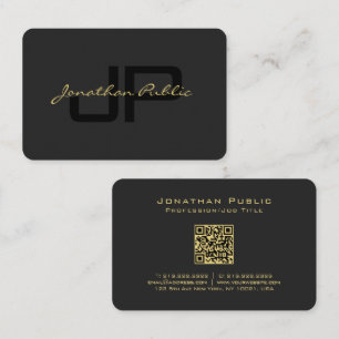 Tarjeta De Visita Personalizado Código QR Caligrafía Dorado Texto Eu