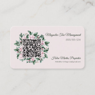 Tarjeta De Visita Personalizado Código QR Marco de flor de Magnolia