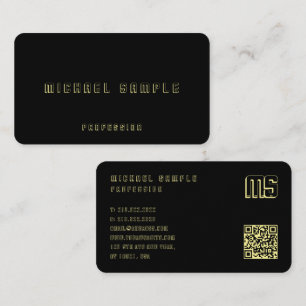 Tarjeta De Visita Personalizado Código QR Monograma Elegante Negro Y