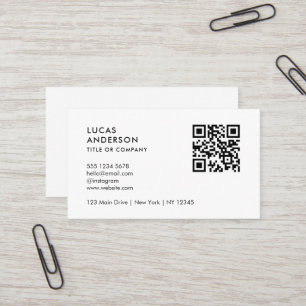 Tarjeta De Visita Personalizado Código QR profesional mínimo en blan