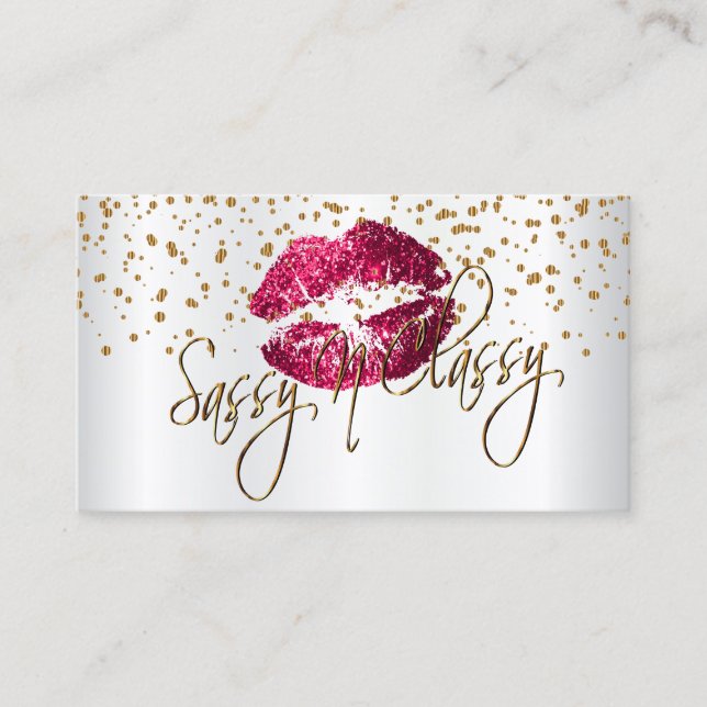 Tarjeta De Visita Personalizado - Confetti dorado y labios rosados c (Anverso)