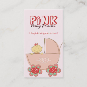 Tarjeta De Visita Personalizado Cuta Niña Bebé En Pram Rosa Moderno