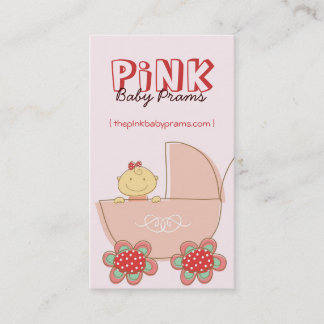 Tarjeta De Visita Personalizado Cuta Niña Bebé En Pram Rosa Moderno