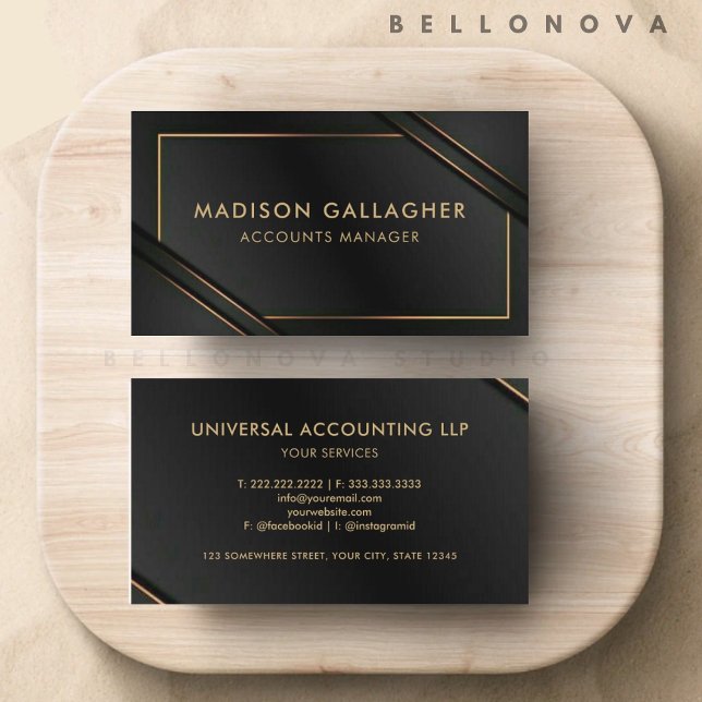 Tarjeta De Visita Personalizado Cute Negro Y Profesional Oro (Custom Cute Black And Gold Professional Business Card)