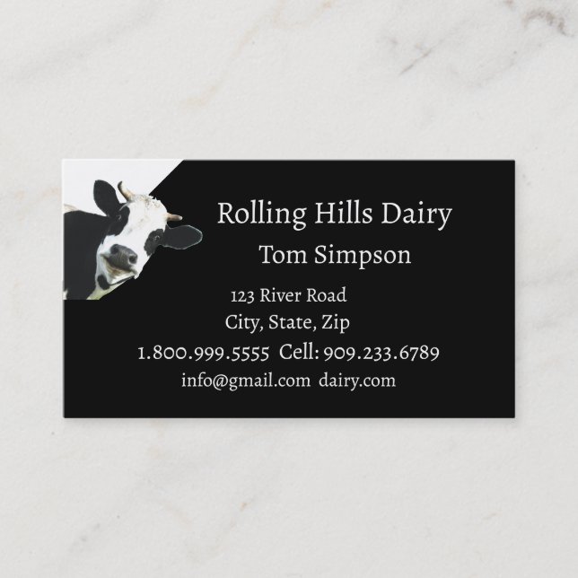 Tarjeta De Visita Personalizado Dairy Farm Cow Milk Fun Holstein (Anverso)