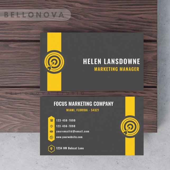 Tarjeta De Visita Personalizado Dark Gray Black Yellow Marketing Pro (Custom Dark Grey Black Yellow Marketing Profession Business Card)