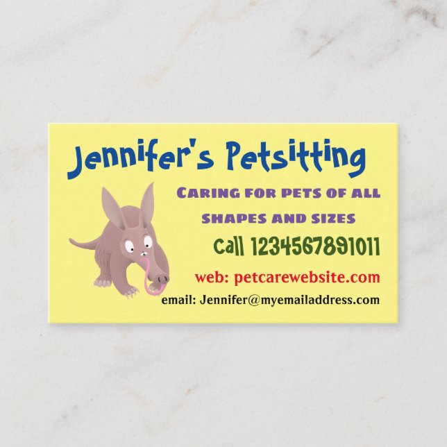 Tarjeta De Visita Personalizado de aardvark gracioso (Anverso)