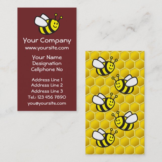 Tarjeta De Visita Personalizado de abeja de miel vertical (Anverso / Reverso)