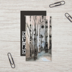 Tarjeta De Visita Personalizado de árboles de Birch QR Código Montañ