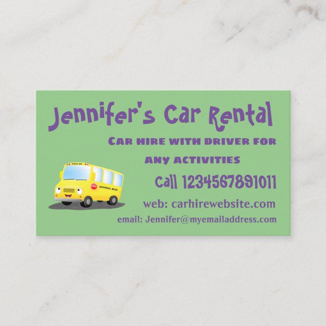 Tarjeta De Visita Personalizado de autobús escolar alegre y amarillo (Anverso)