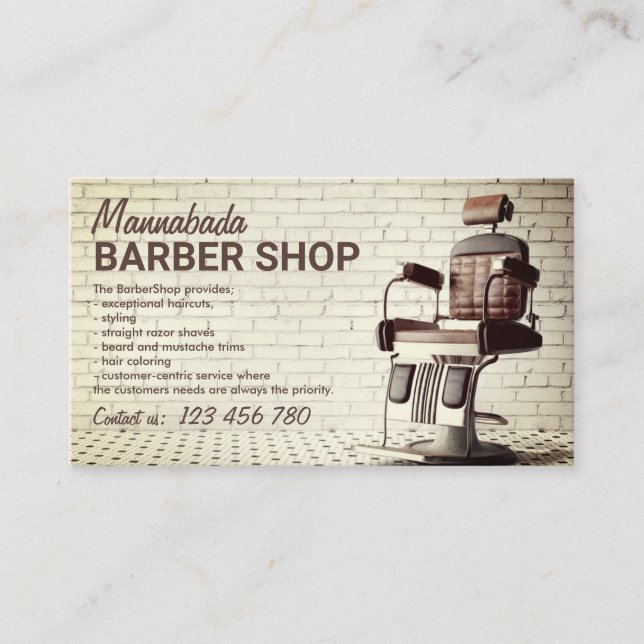 Tarjeta De Visita Personalizado de barbería retro fotográfico (Anverso)