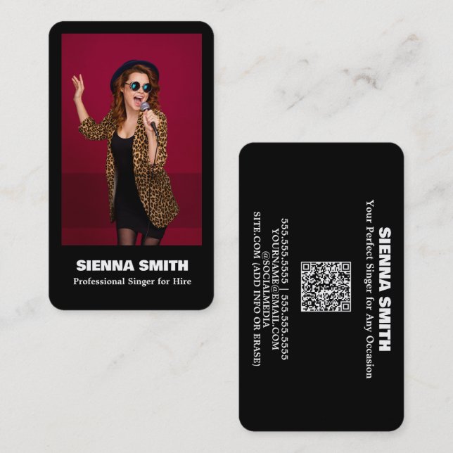 Tarjeta De Visita Personalizado de cantante profesional QR (Anverso / Reverso)