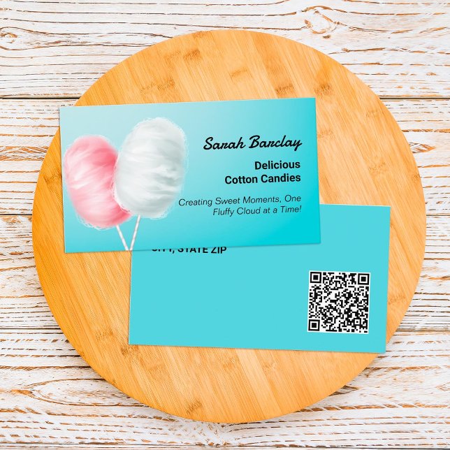 Tarjeta De Visita Personalizado de caramelos de algodón QR (Cotton Candies Custom QR Business Cards)