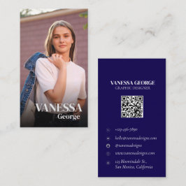 Tarjeta De Visita Personalizado de código QR azul moderno