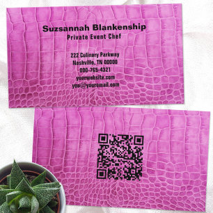 Tarjeta De Visita Personalizado de código QR de cuero rosa del chef