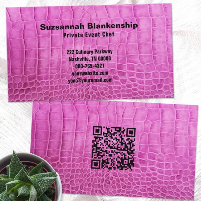 Tarjeta De Visita Personalizado de código QR de cuero rosa del chef  (Subido por el creador)