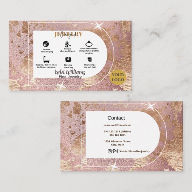 Tarjeta De Visita Personalizado de cuidado de joyas (Anverso / Reverso)