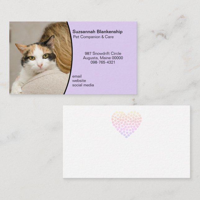 Tarjeta De Visita Personalizado de cuidado de mascotas Foto Pastel P (Anverso / Reverso)