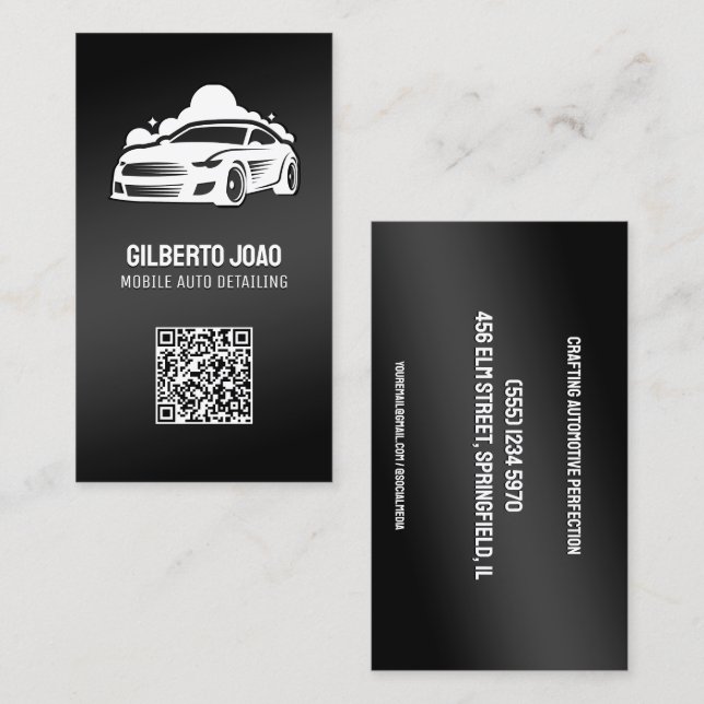 Tarjeta De Visita Personalizado de Detailer de Auto Móvil QR (Anverso / Reverso)