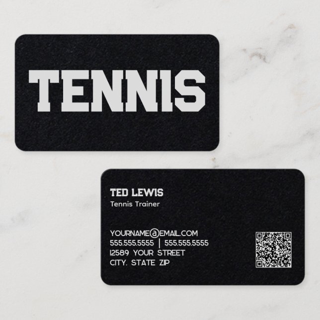 Tarjeta De Visita Personalizado de entrenador de tenis QR (Anverso / Reverso)