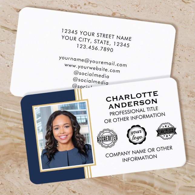 Tarjeta De Visita Personalizado de estilo clásico Foto Oro azul (Subido por el creador)