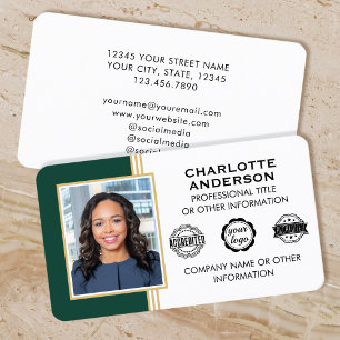 Tarjeta De Visita Personalizado de estilo clásico foto Oro verde