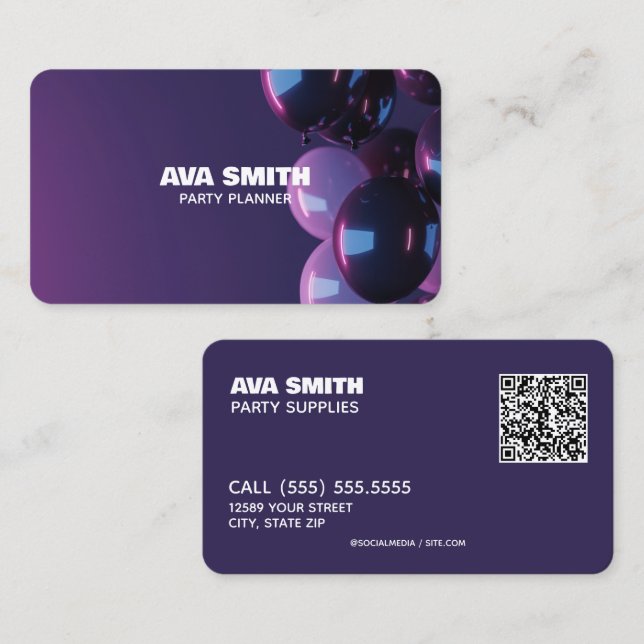 Tarjeta De Visita 🎈 🎁 Personalizado de Fiesta de globos QR (Anverso / Reverso)