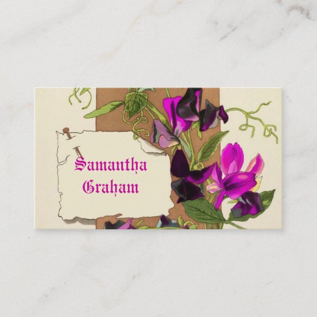 Tarjeta De Visita Personalizado de flores de guisantes dulces, rosad (Anverso)