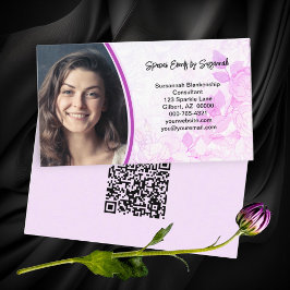 Tarjeta De Visita Personalizado de fondo floral rosa suave, código Q