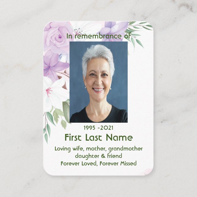 Tarjeta De Visita Personalizado de fotografía conmemorativa Flores d (Reverso)