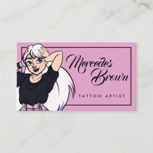 Tarjeta De Visita Personalizado de guión gótico Chica artista de tat