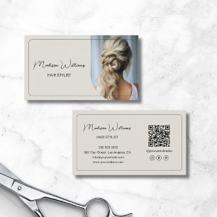 Tarjeta De Visita Personalizado de guión moderno Foto estilo QR Hair