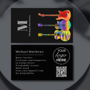 Tarjeta De Visita Personalizado de guitarra moderna Código QR y logo