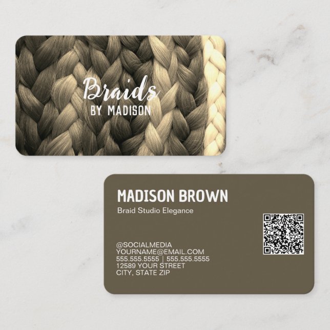 Tarjeta De Visita Personalizado de Hair Braider QR (Anverso / Reverso)