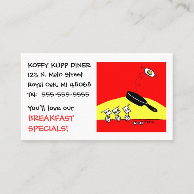 Tarjeta De Visita Personalizado de Huevos Graciosos Desayuno Diner R (Anverso)