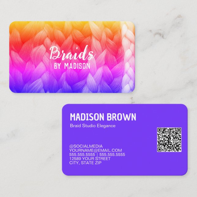 Tarjeta De Visita Personalizado de la Salon Braid QR (Anverso / Reverso)