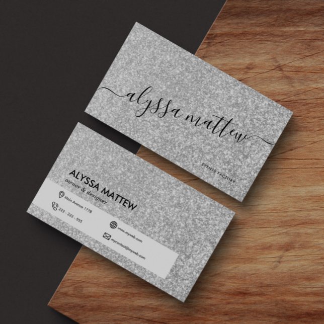 Tarjeta De Visita Personalizado de moda Purpurina de Plata, Girly Gl (Subido por el creador)