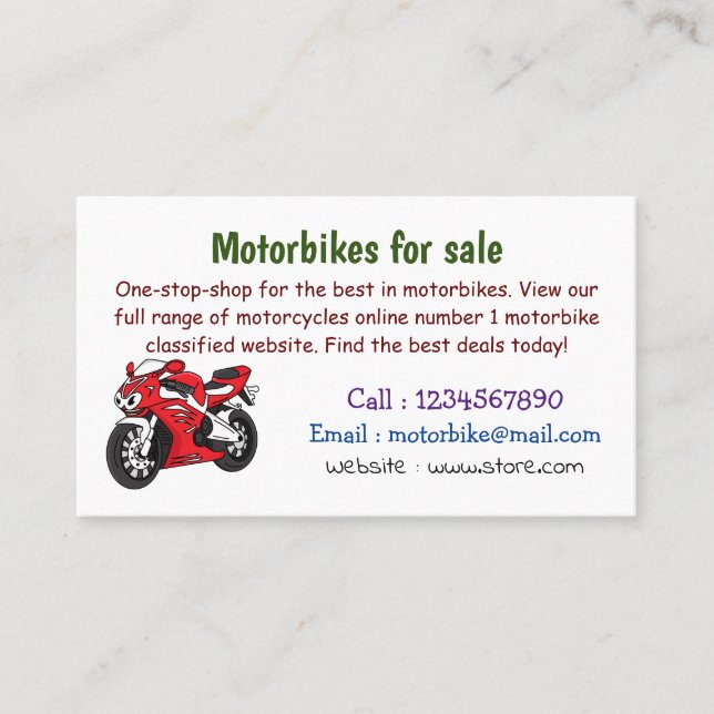 Tarjeta De Visita Personalizado de motocicleta roja (Anverso)