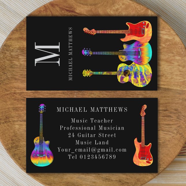Tarjeta De Visita Personalizado de música de guitarra (Stylish guitar music teacher musician custom custom business card)