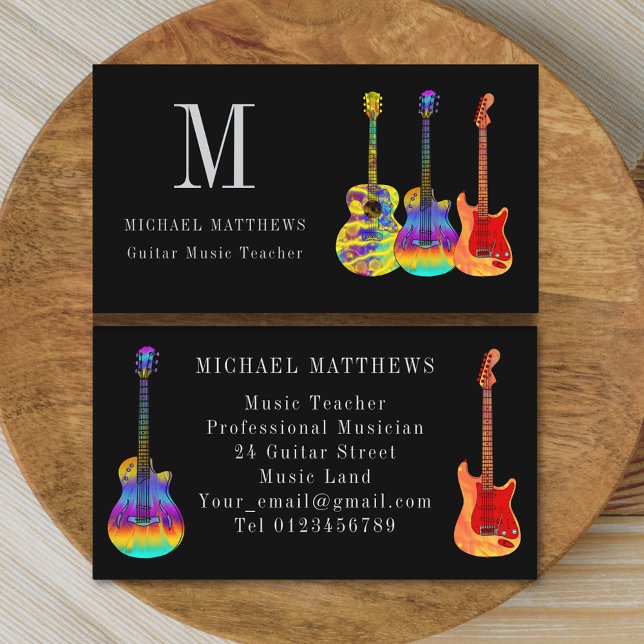 Tarjeta De Visita Personalizado de música de guitarra (Stylish guitar teacher musician custom business card)